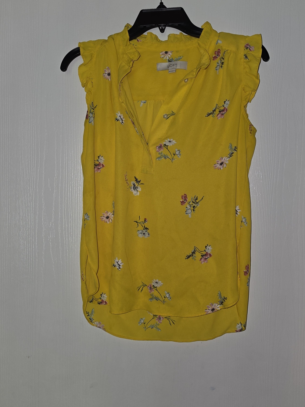 LOFT Yellow Floral Ruffle-Trim Sleeveless Top Size XS